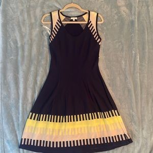 Shoshanna blue, yellow and tan dress